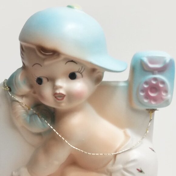 Vintage  1950's Rubens-Japan Baby Ceramic Planter "Just Arrived" Suitcase/Phone - Picture 2 of 12